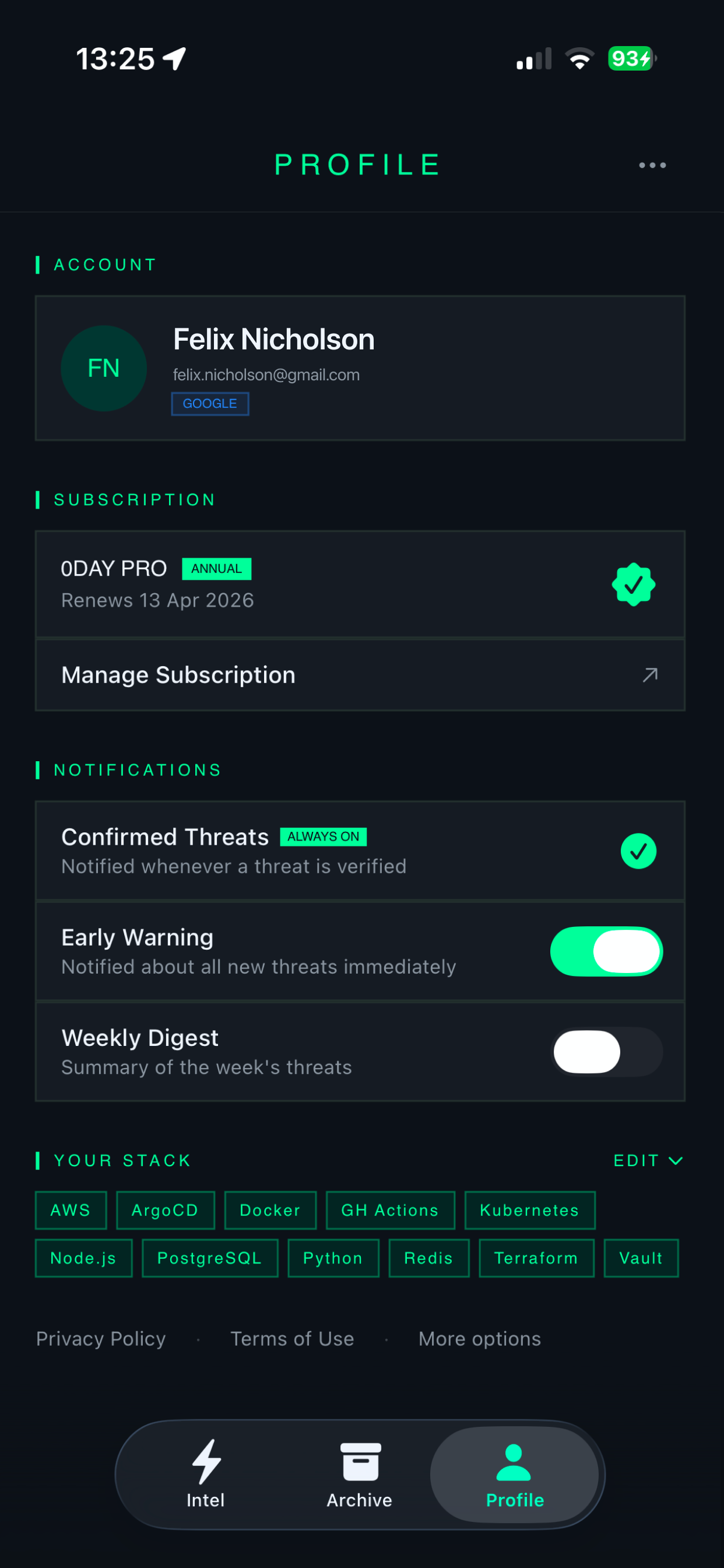 Your settings